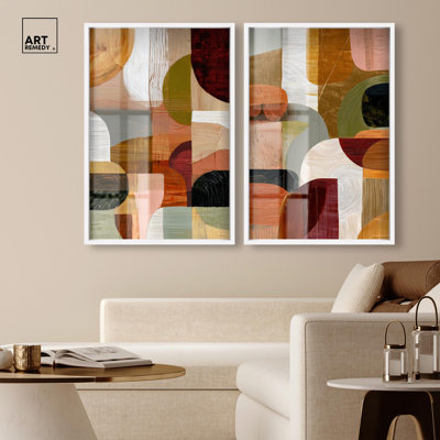 Contemporary Compositions Set Shadowbox Print Boho Gold Wall Decor Set by Art Remedy, Black Frame, 10 x 15