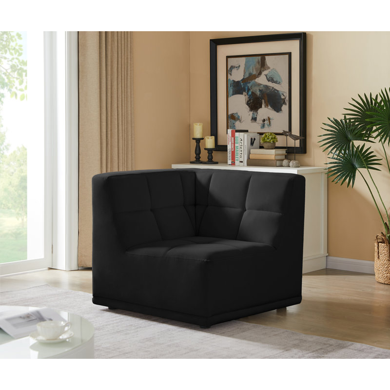 Fauteuil en velours capitonné l 34 po, Velours noir