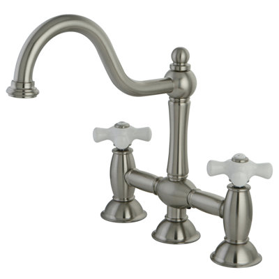 Double Handle Widespread Kitchen Faucet with Porcelain Cross Handles