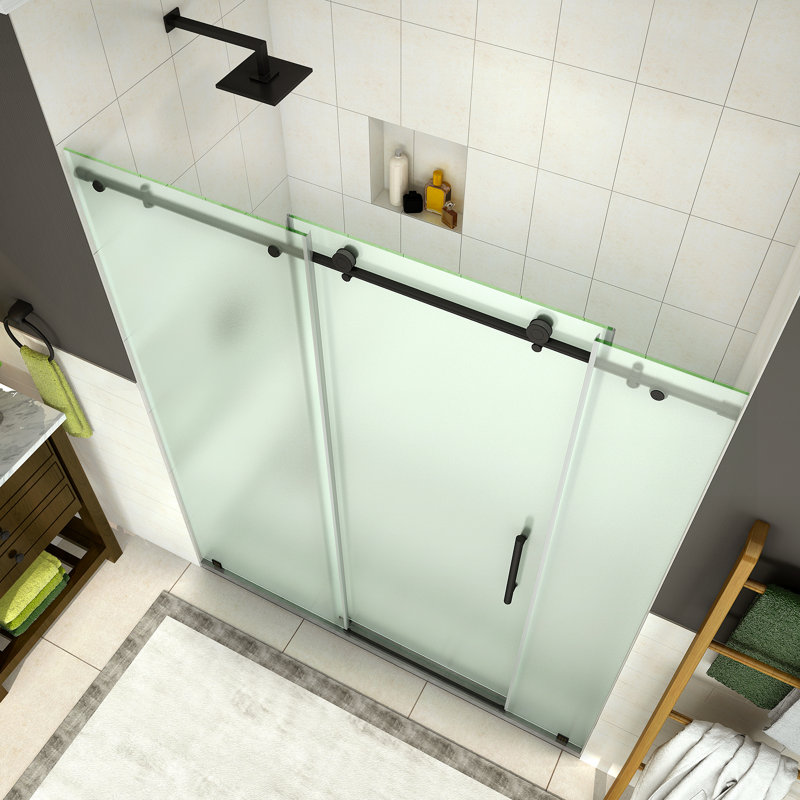 Porte de douche coulissante simple sans cadre 72 "x 76" Coraline, Givré, Noir mat