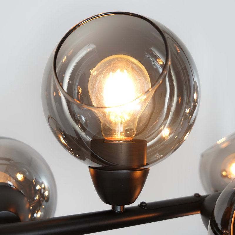 15-light Black Linear Chandelier Smoke Gray Glass Sputnik Chandelier Modern Chandelier