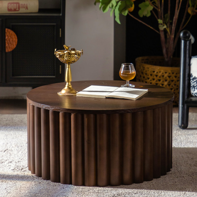 Table basse à plateau relevable rétro avec rangement pour le salon, le compartiment caché et la tablette inférieure, Brun