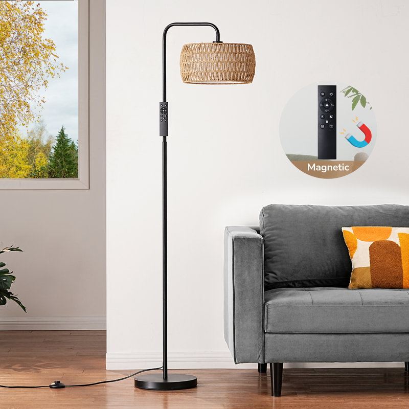 63'' Arched/arc Rattan Floor Lamp With Bulb And Remote Control Included