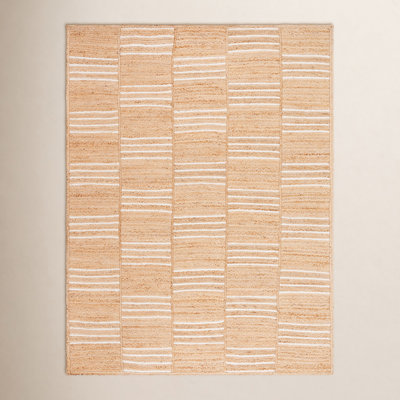 Esmarie Natural Ivory Hand-Woven Striped Jute Rug