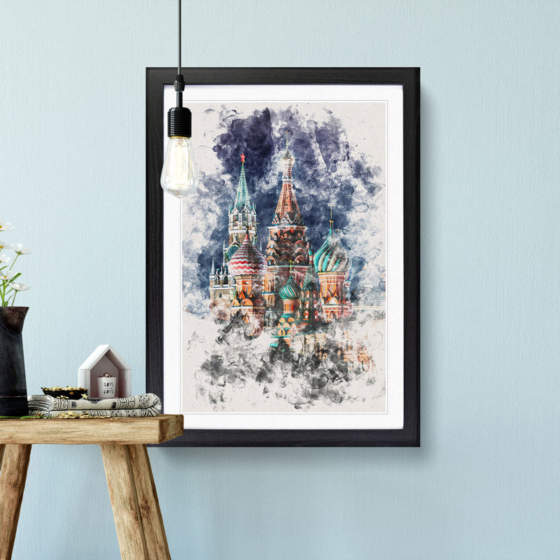 The Kremlin in Moscow Russia - Picture Frame Painting Print, Black Framed, 33cm H x 24cm W x 2cm D