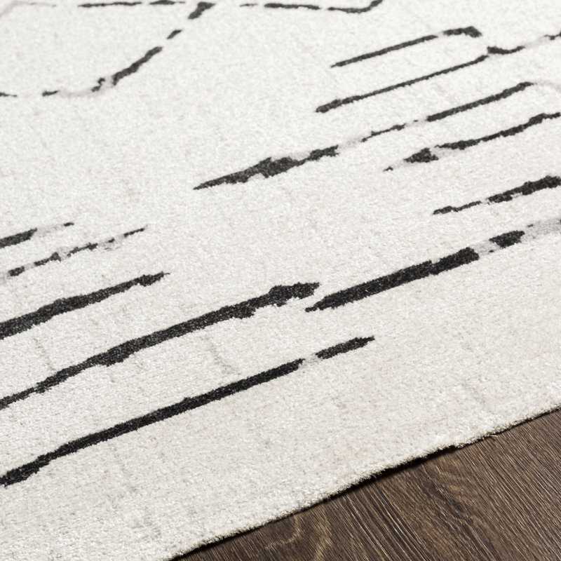 Swampscott black / ivory with abstract pattern, Rectangle 6'7" x 9'