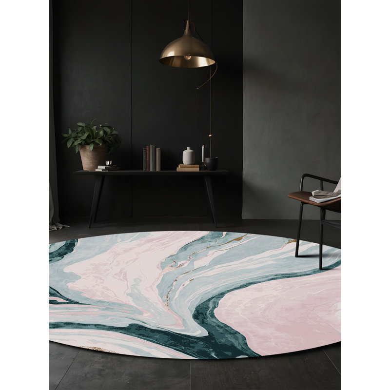 Machine Washable Beige Area Rug, Round 6'
