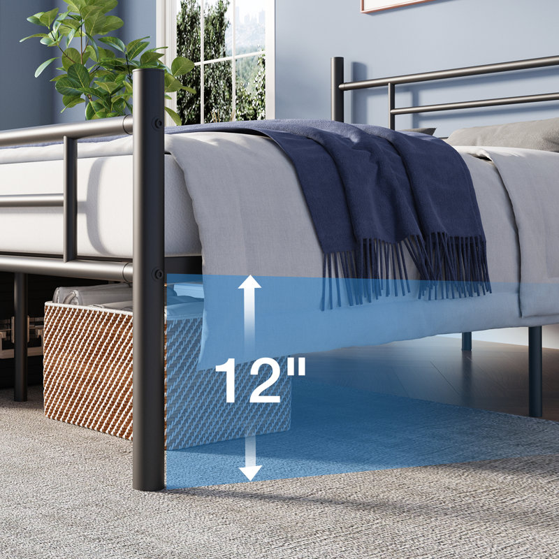 Metal Platform Bed Frame with Headboards and Footboards, Black, King