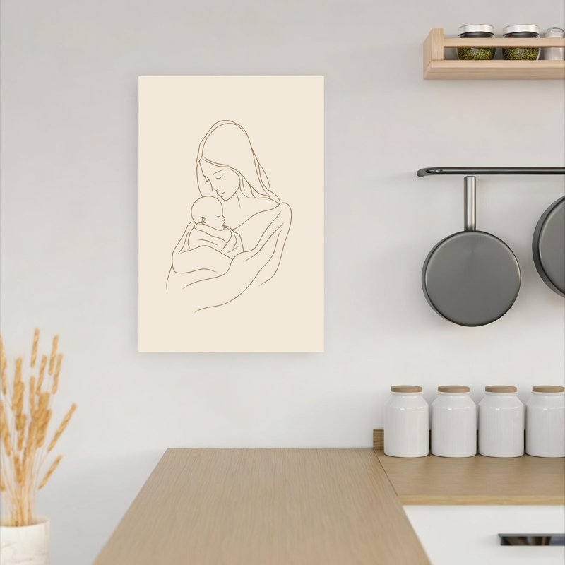 «Mother's Tender Embrace Minimalist Peaceful Serene», reproduction d'art murale, H 18 po x l 12 po