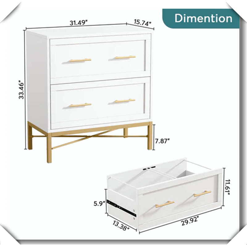 Office File Cabinet 2-Drawer Durable Storage Steel Frame Design, Gold,White