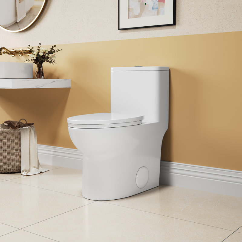 1.1/1.6 Toilet, Elongated Comfort Height, Floor Mounted, Ceramic White, Soft Close Seat, & Height , Mounted Ceramic, Approved