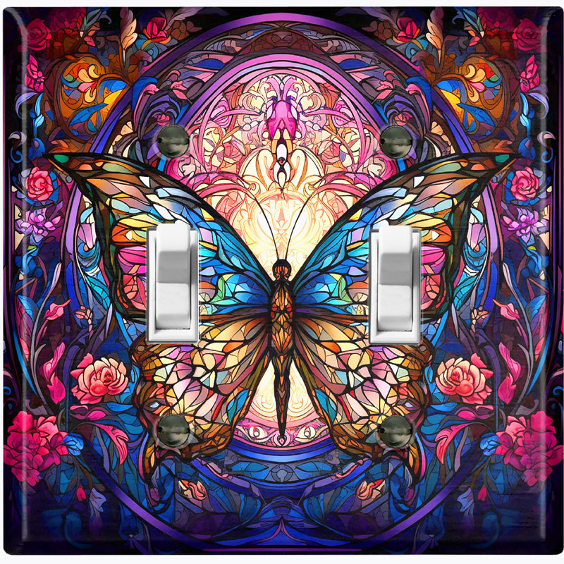 Plaque murale multicolore à motif de fleurs multicolores avec papillons colorés