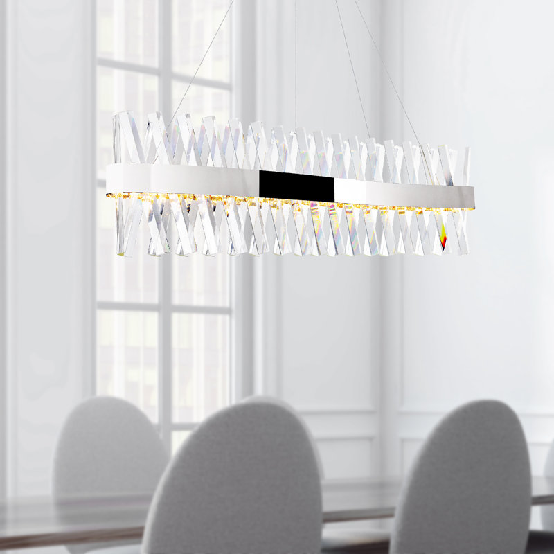 40" Chrome Chandelier for Dining Room, Kitchen, or Living Room – Integrated LED Fixture with Adjustable Chain