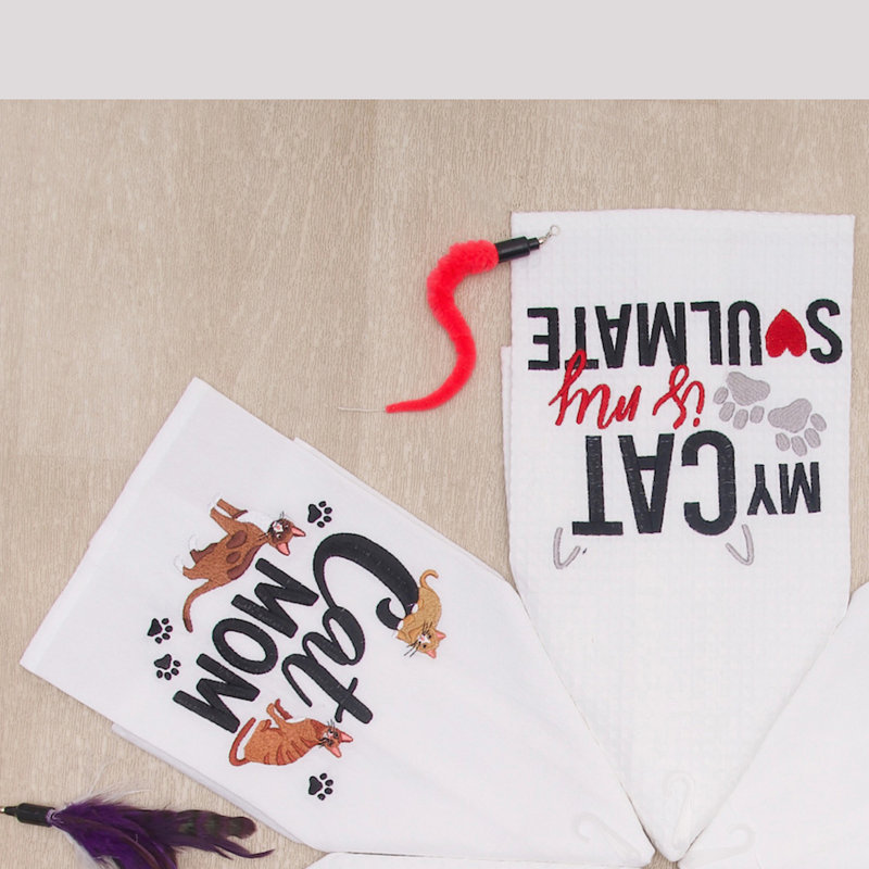 Cat is My Soulmate Kitchen and Bathroom Embroidered Waffle Hand Towel