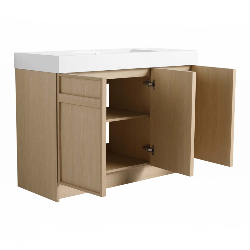 Meuble-lavabo autoportant avec lavabo en résine blanche