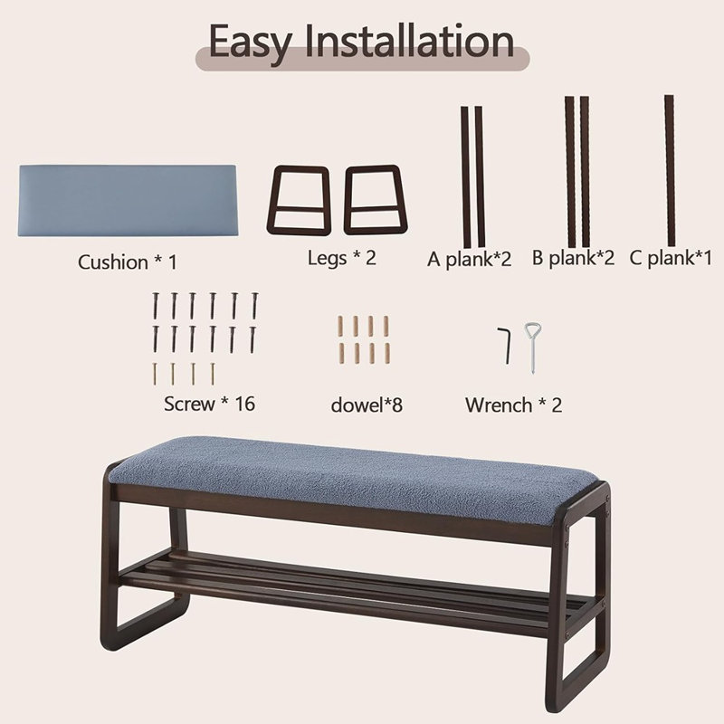Banc à chaussures en bois à 2 niveaux avec coussin - Rangement à chaussures pour le salon et le couloir