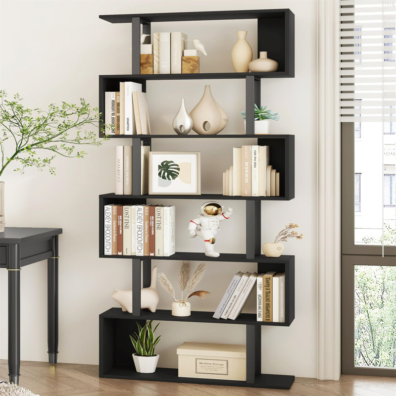 Monadono Geometric Bookcase, 74" H x 27.6" W x 9.3" D