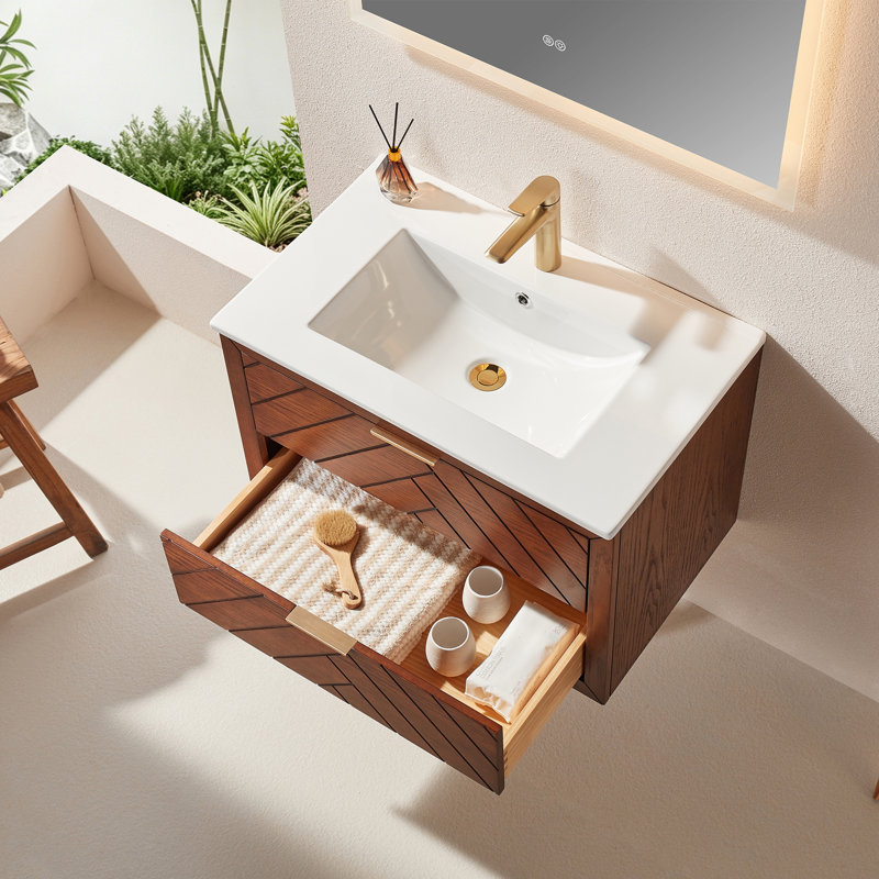 Meuble-lavabo mural simple et flottant 30 po avec comptoir en céramique pré-assemblé 30 po (ancien SKU W1826P343433)