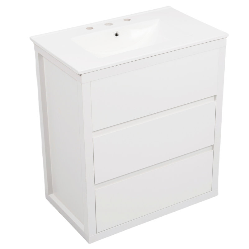 Meuble-lavabo blanc de 60 pouces avec deux lavabos en céramique séparés, système de 45 tiroirs biseautés, - fonction d'évier, grand espace, idéal pour les décorations contemporaines, fermeture en douceur sous le comptoir,