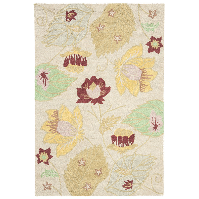 Ivory Floral Handmade Tufted Wool 4' x 6' Rug