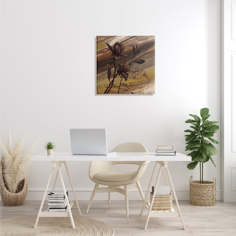 Fleurs marrons douces et abstraites, tons de terre brun clair, Toile tendue, H 24 po x l 24 po