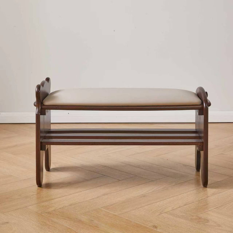 Modern Upholstered Entryway Bench with Wooden Frame and Lower Shoe Storage Shelf