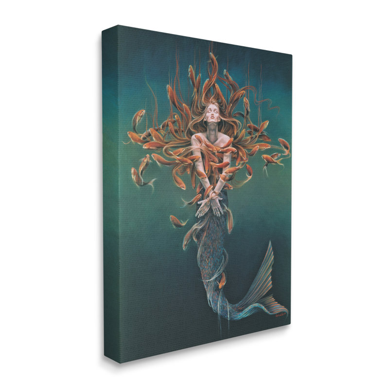 «Mermaid Fish Swirling», peinture sur toile, H 20 po x l 16 po x P 1,5 po