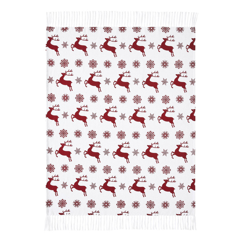 Scandia Snowflake Red White Woven Throw 50x60