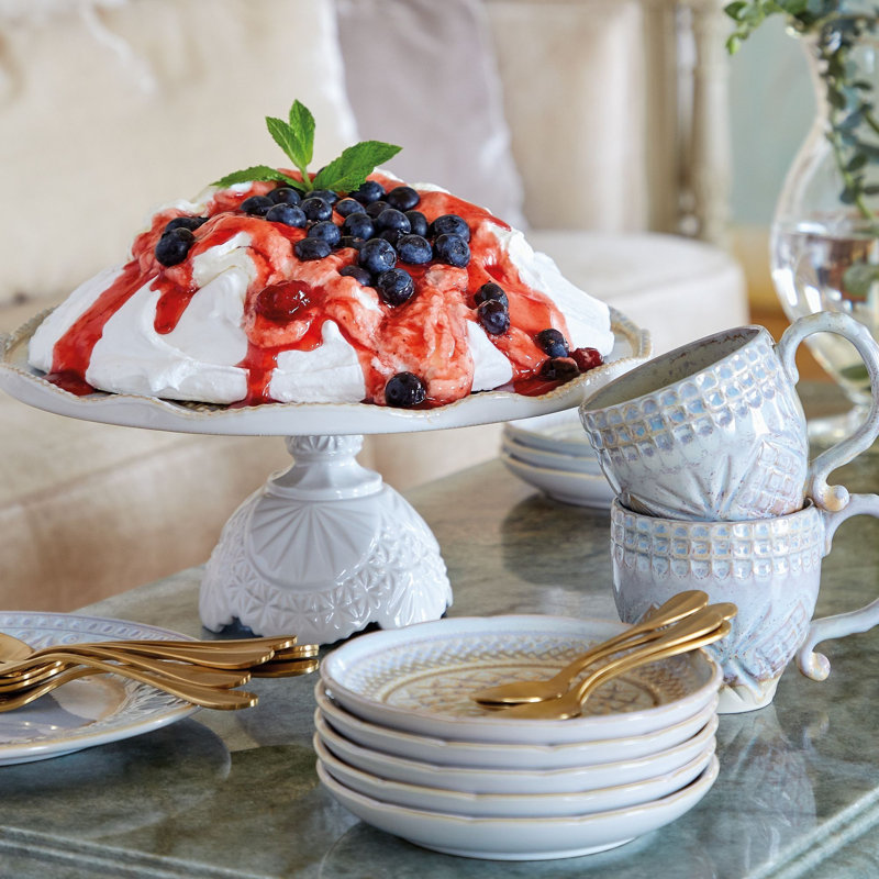 Cristal Handmade Stoneware Cake Stand, Nacar