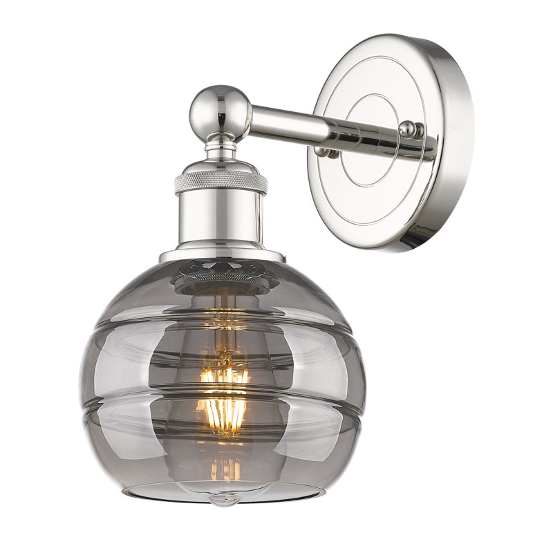 Applique murale 8 lumières Edison Bienes, H 10,13 po x l 5,88 po x P 7,44 po, Gris fumée clair, Nickel poli