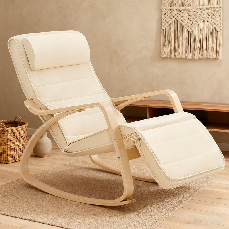 Carnelian Solid Wood Rocking Chair, Beige