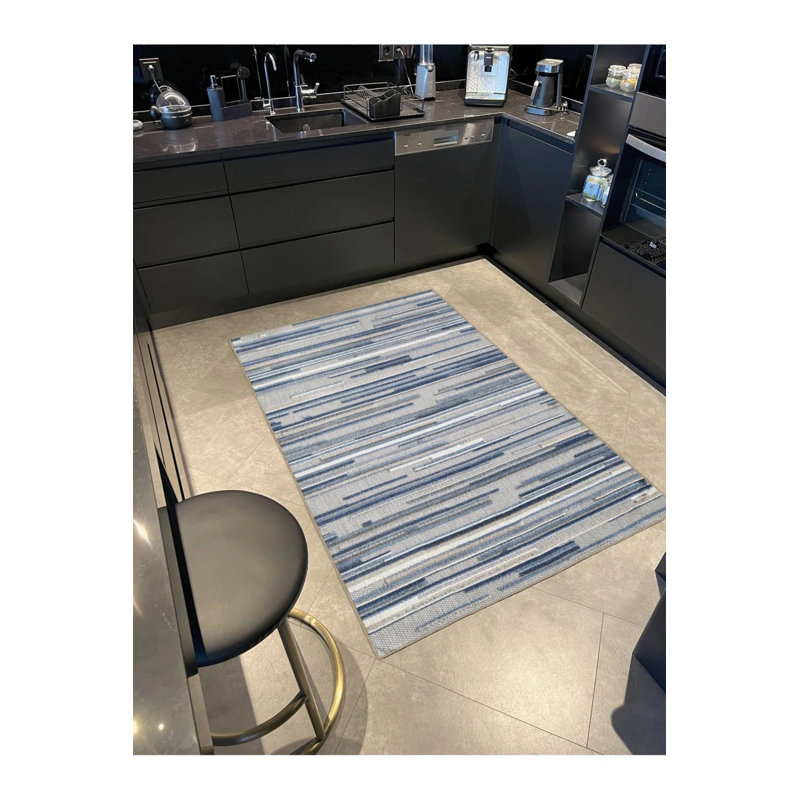 Tapis gris tissé à rayures, Rond 4 pi