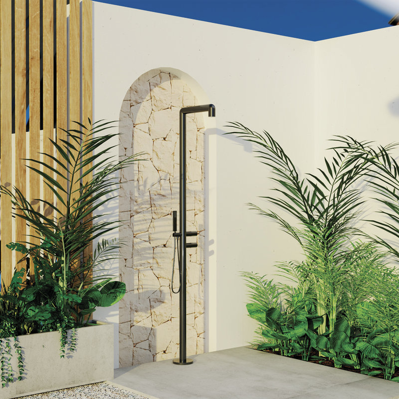 Matte Black Stainless Steel Freestanding Outdoor Shower with Hand Shower