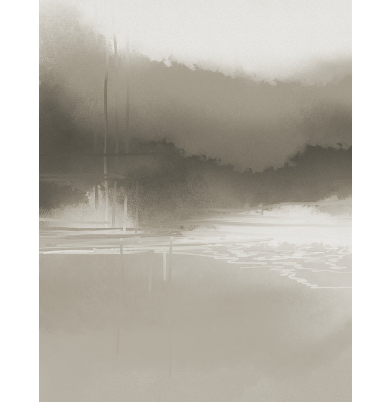 Misty Water Reflections by Josie George — Landscape Wall Art, 24 × 36, Framed Canvas, Tan