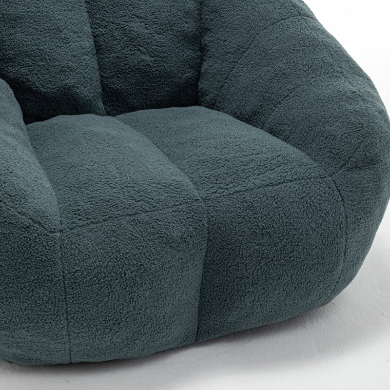 Compression Soft Teddy Fabric Tufted Memory Sponge Foam Filled Bean Bag Chair, Green Teddy