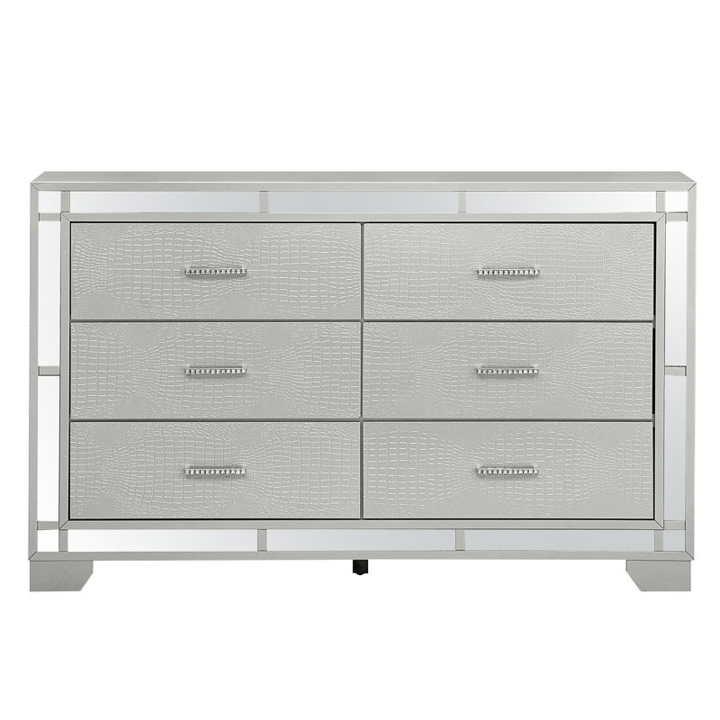 Commode, commode 6 tiroirs argent champagne