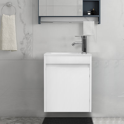 Angelize 16" Single Wall-Mounted Bathroom Vanity Set with Resin Top, Water Saving Faucet, P-Trap