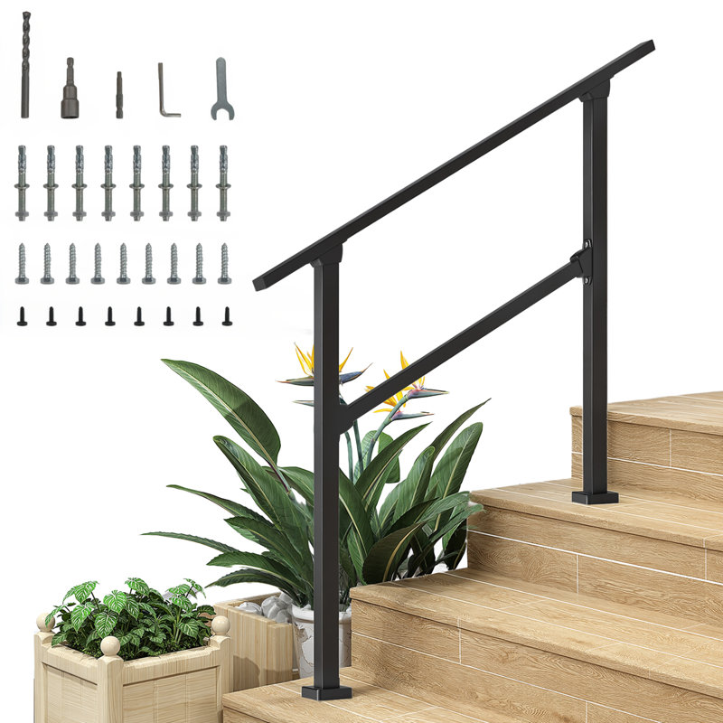 Rails en métal pour les marches extérieures, rampe d'escalier extérieure de 2 à 3 marches, balustrade 40 po x 36 po, balustrade de terrasse, balustrade en fer forgé noir avec trousse d'installation pour marches en béton