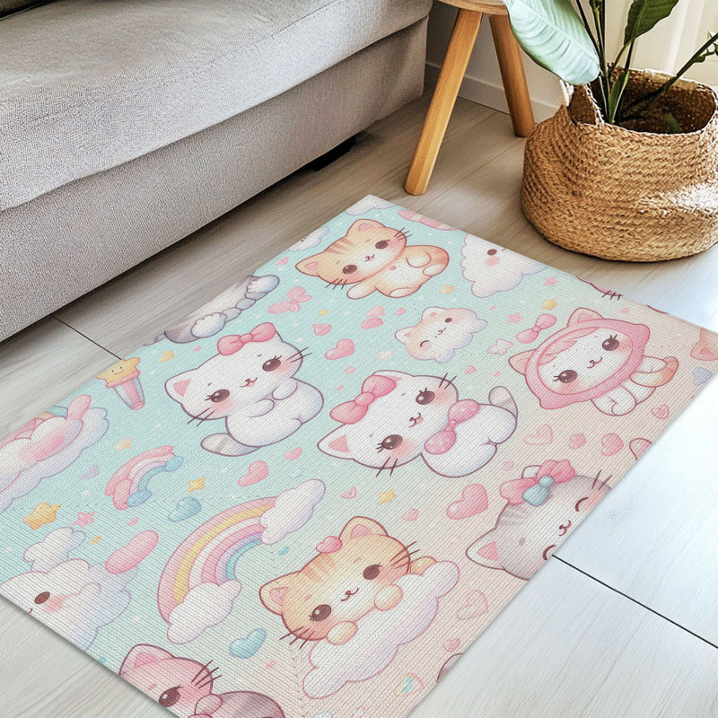 Tapis pastel Kitty Love, Rectangulaire 3 pi x 5 pi