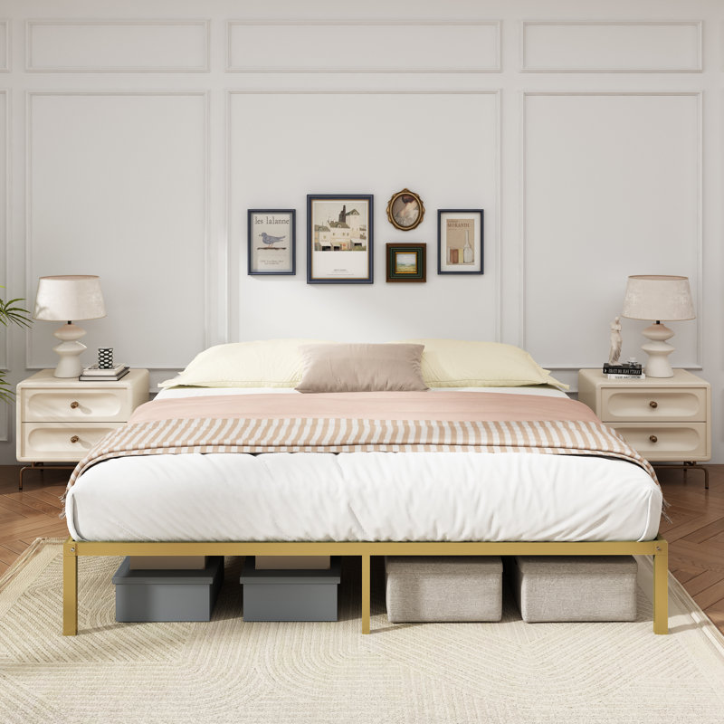 Metal Platform Bed Frame, Gold, King