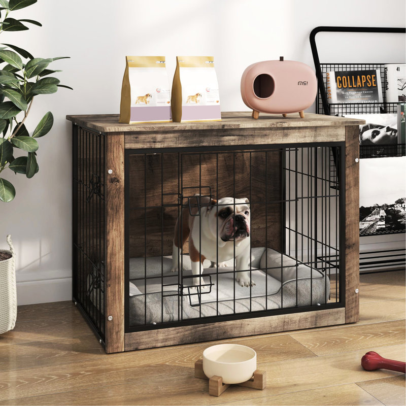 Double - Chenil pour chien en bois moyen - Élégant mobilier d'intérieur pour animal de compagnie avec cage à double accès