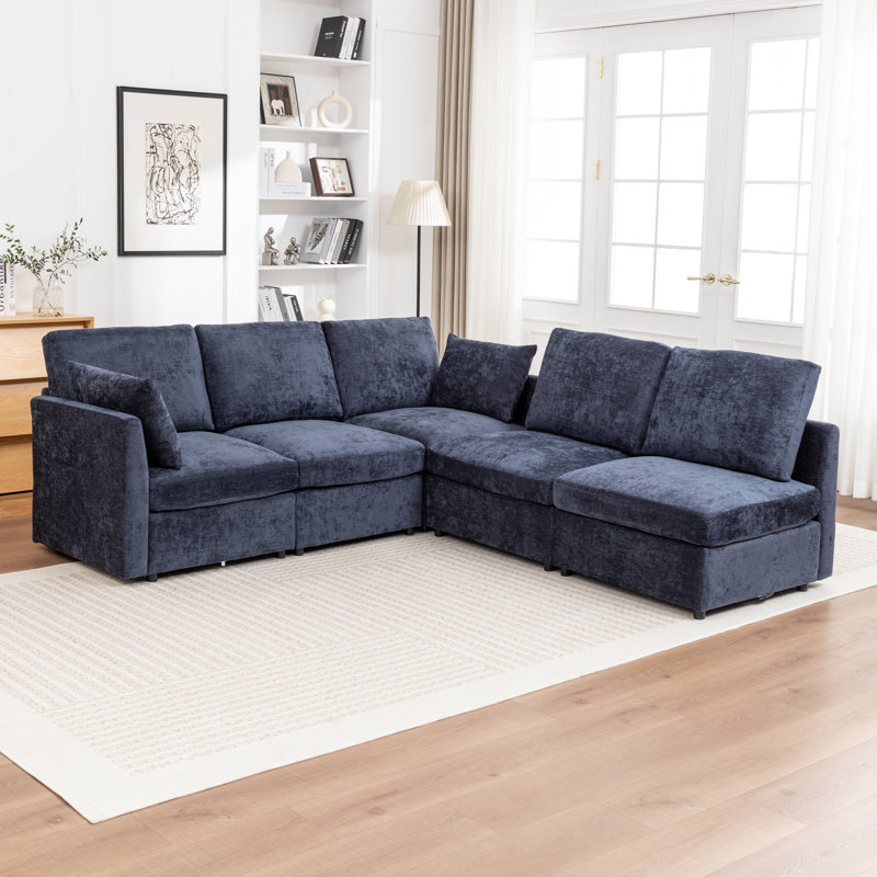 Canapé modulaire rembourré 5 pièces Wilroy, Bleu
