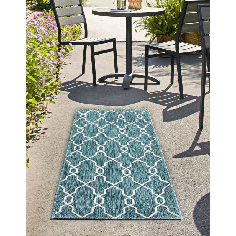 Tapis intérieur / extérieur bleu sarcelle Joniell, Tapis de couloir 2 pi x 6 pi 1 po