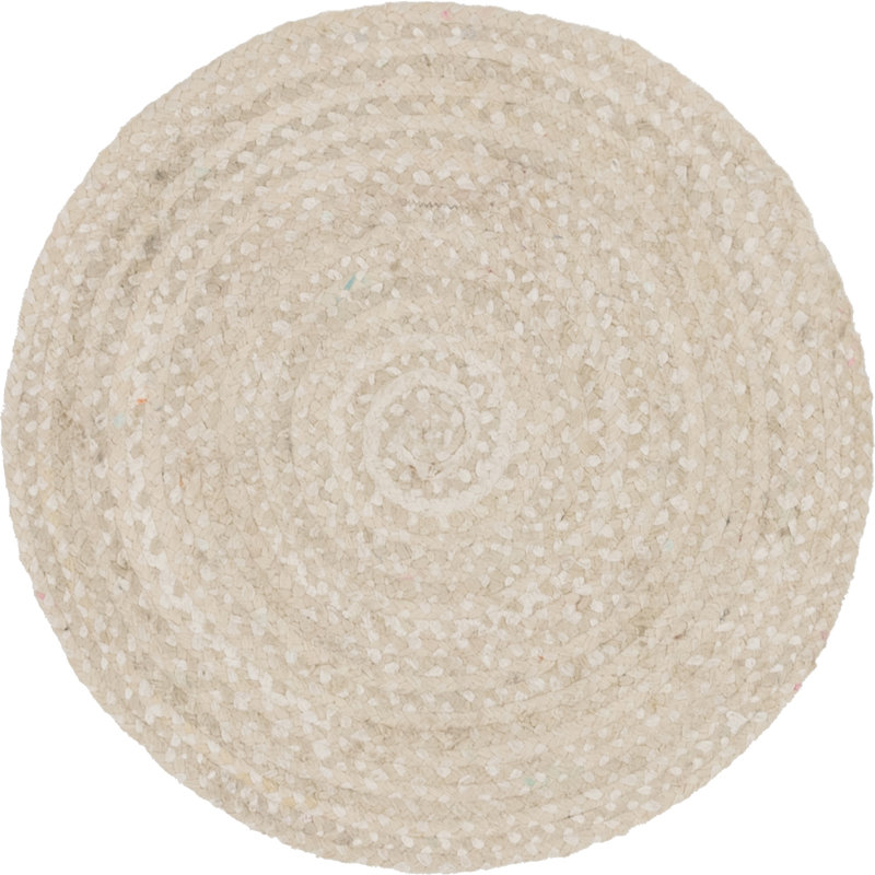 Tapis ivoire et beige en coton tressé à la main Asaun, Rond 3 pi 3 po