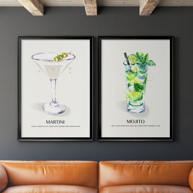 Martini - 2 Piece Single Picture Frame Painting Set on Canvas, Black, 42.5" H x 30.5" W x 1" D