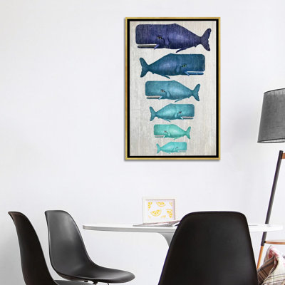 «Whale Family Blue on White» par Fab Funky - impression d'art graphique