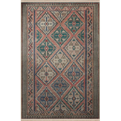 Pink Themed Multicolor Traditional Motif Patterned Creative Vintage Decorative Machine Washable Rug