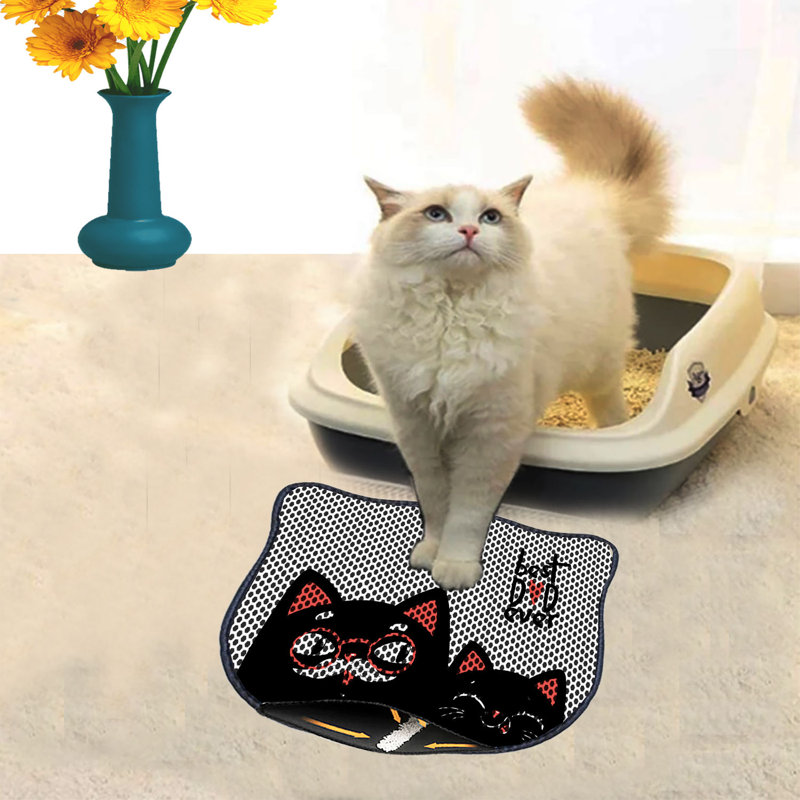Tapis de litière durable pour chat, 15,7 po x 19,7 po | 50% PVC / 50% polyester, lavable à la machine et passer l'aspirateur | Parfait pour un nettoyage facile, conception antidérapante pour garder votre maison propre et fraîche, idéal pour les propriétaires d'animaux de compagnie