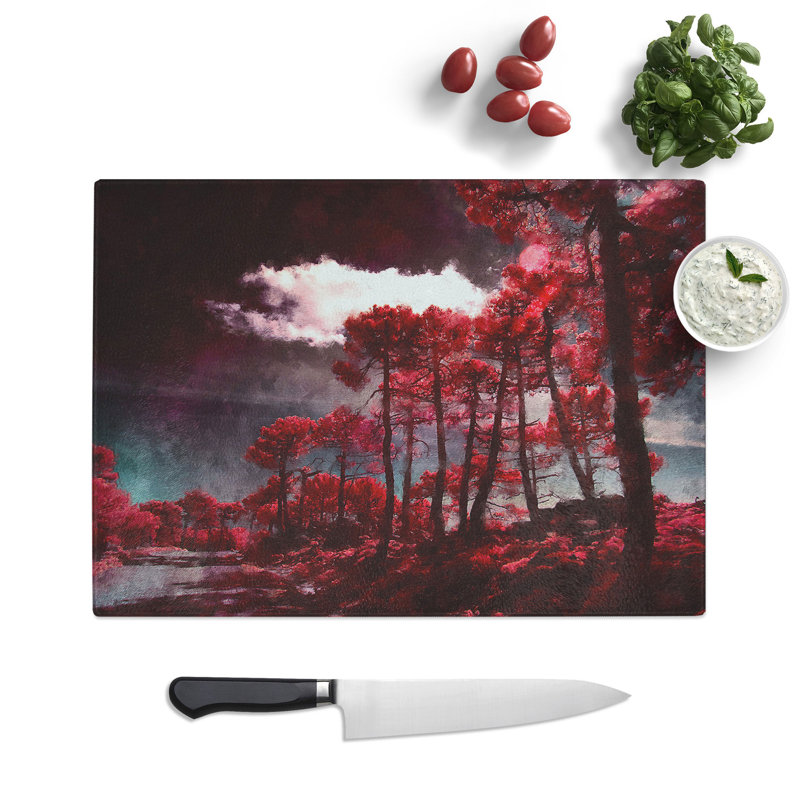 Tempered Glass Plum Forest Chopping Board, 20 cm x 28.5 cm