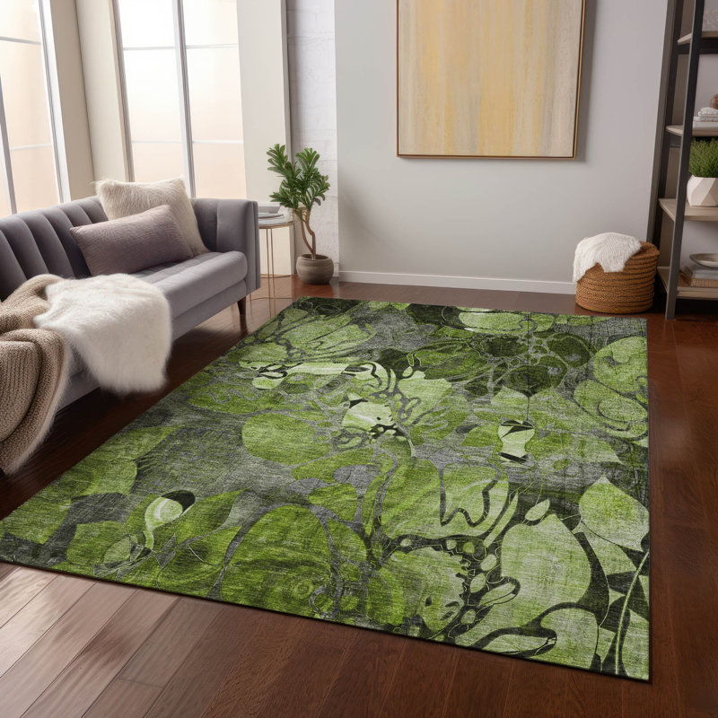 Tapis intérieur / extérieur en polyester tissé à la machine Alfonzo, Rectangle 10 pi x 14 pi